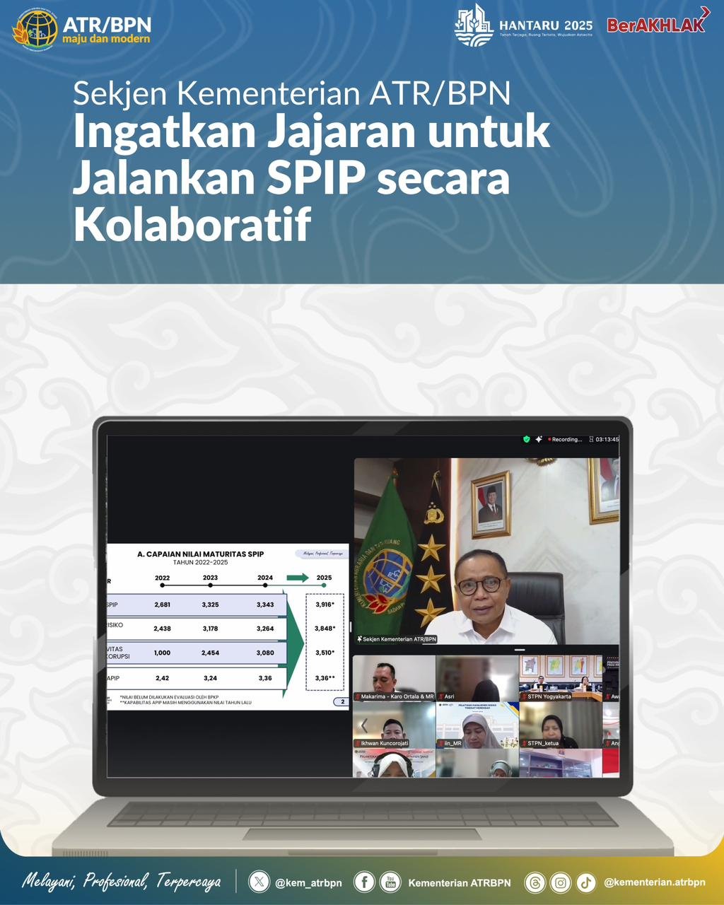 Ingatkan Jajaran untuk Jalankan SPIP secara Kolaboratif, Ini Kata Sekjen Kementerian ATR/BPN