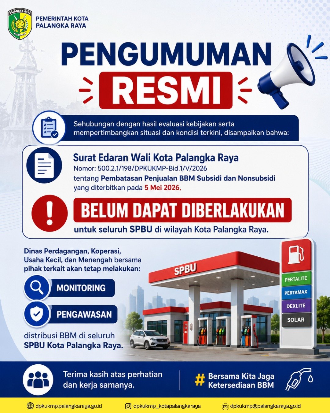 Pemko Umumkan Penerapan Kebijakan Pembatasan Penjualan BBM di SPBU Palangka Raya Belum Dapat Diberlakukan