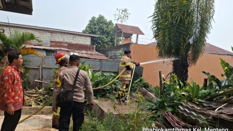 Bhabinkamtibmas Bersama Damkar Padamkan Kebakaran Pohon Sawit di Dekat SDN 9 Menteng
